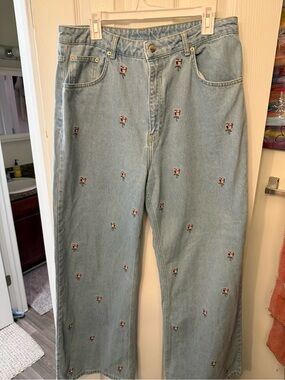 FARM Rio Light Blue Straight-Leg Embroidered Jeans